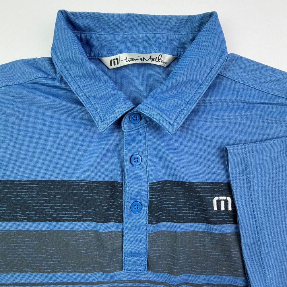 TravisMathew Blue Striped Polo Shirt M Golf Casual Logo